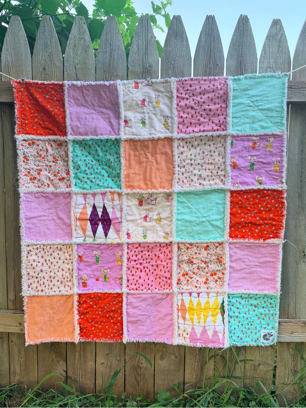 Handmade Baby Rag Quilt: Heather Ross Trixie Mice Baby Blanket
